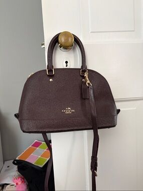 Coach Pebbled Leather Dome Satchel in Burgundy with Gold Hardware
